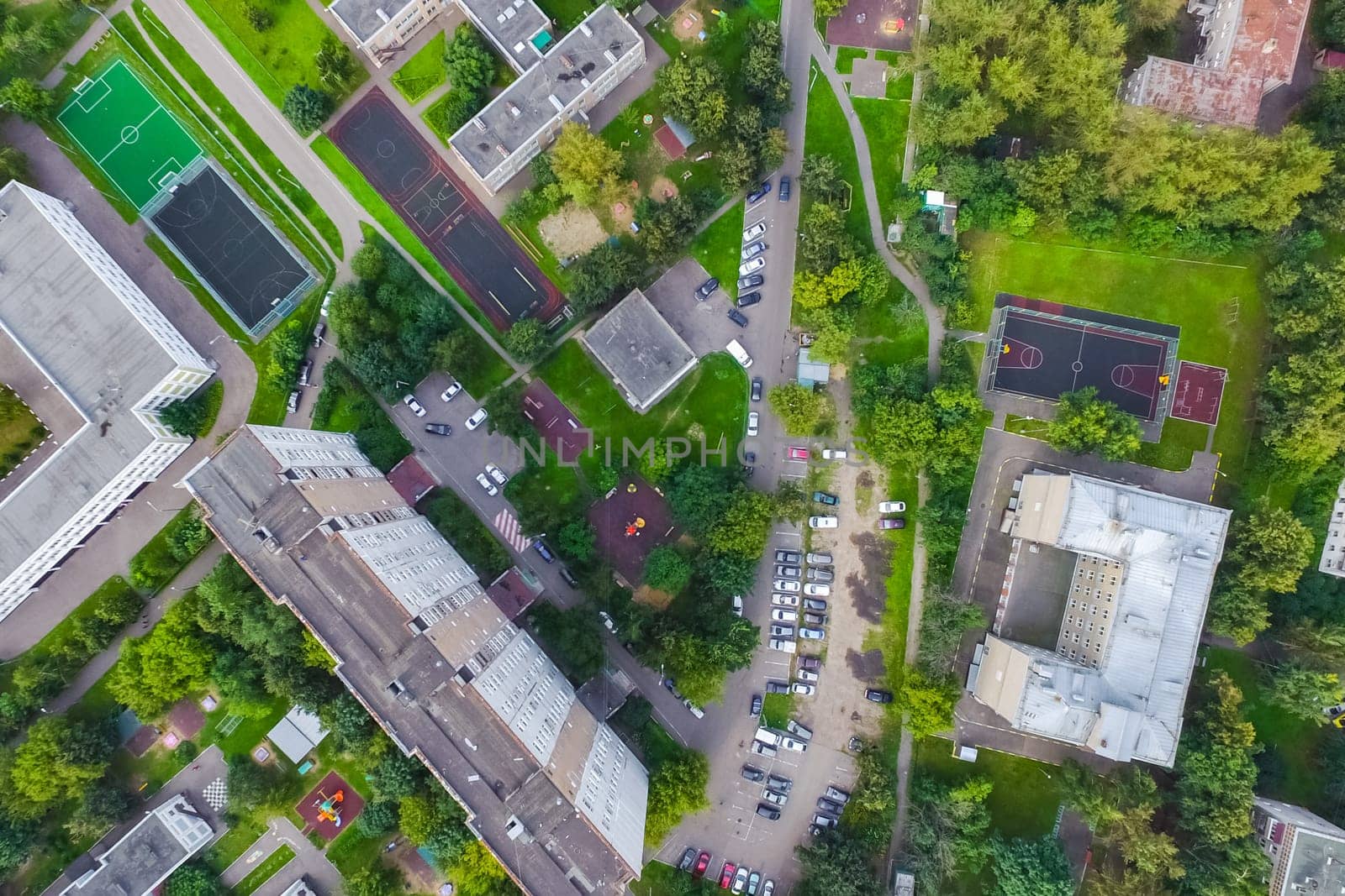 Top view of the city of Moscow, buildings and roads and other infrastructure of the city. Cityscape view from above.