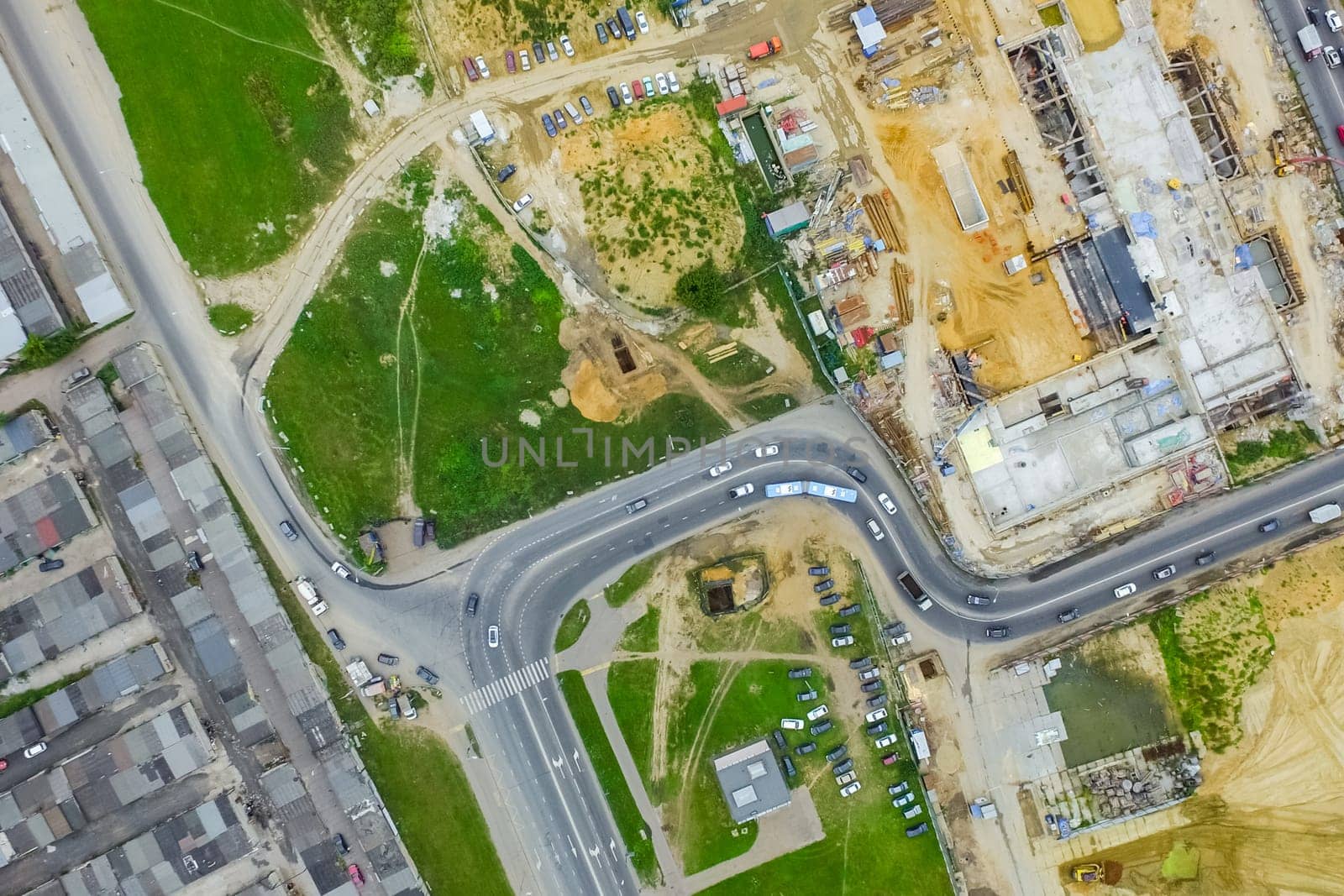 Top view of the city of Moscow, buildings and roads and other infrastructure of the city. Cityscape view from above.