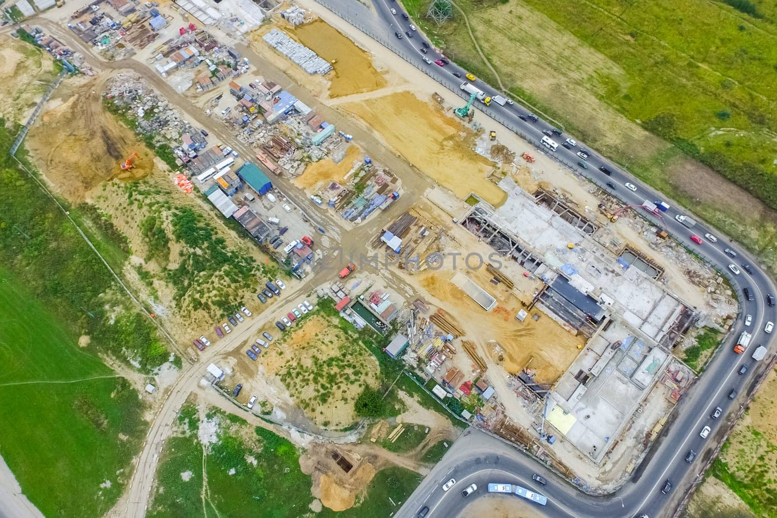 Top view of the city of Moscow, buildings and roads and other infrastructure of the city. Cityscape view from above.