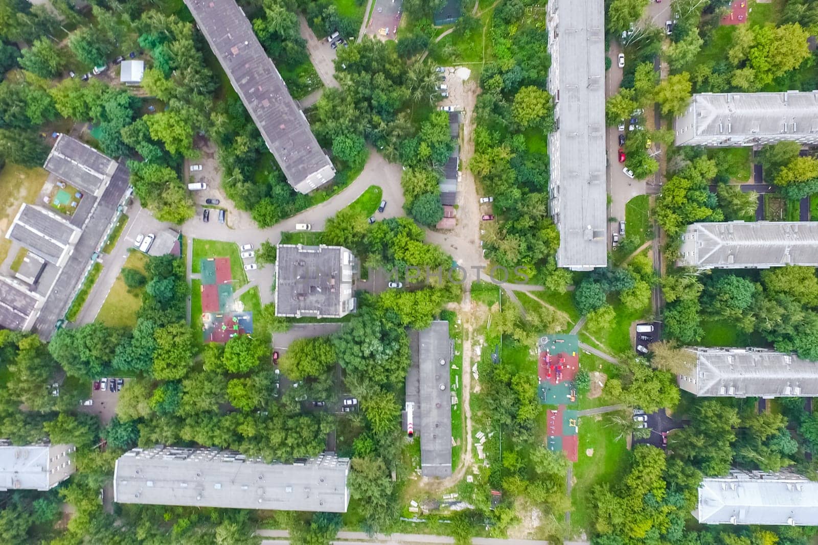 Top view of the city of Moscow, buildings and roads and other infrastructure of the city. Cityscape view from above.