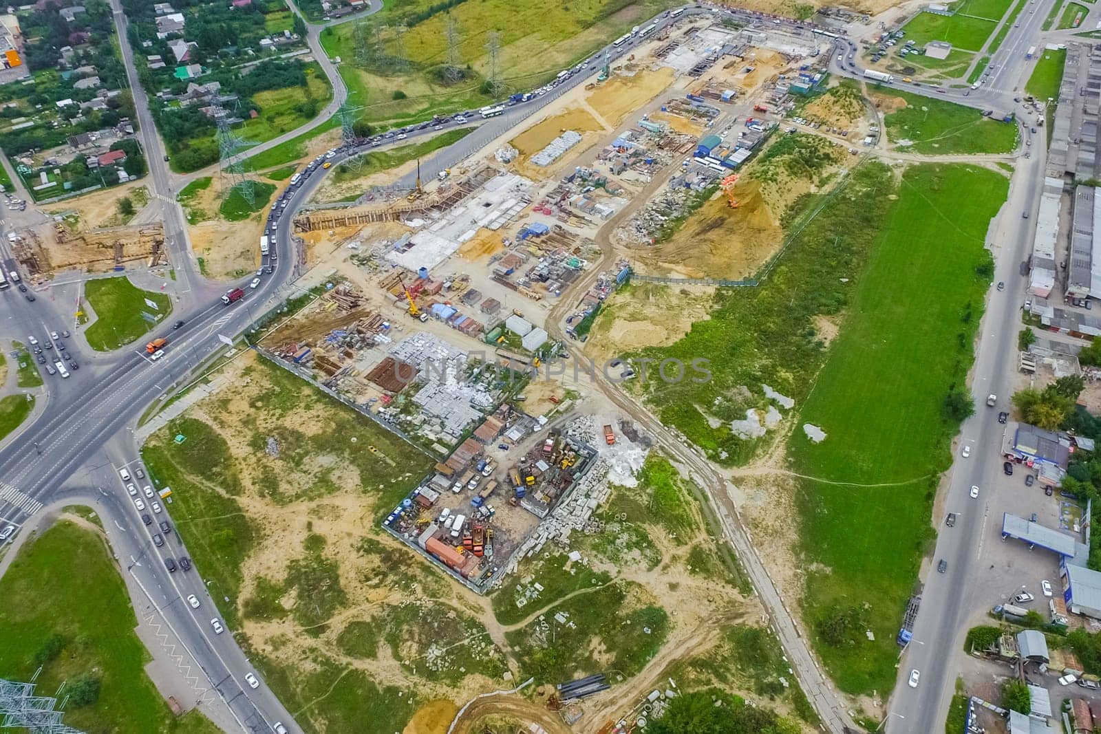 Top view of the city of Moscow, buildings and roads and other infrastructure of the city. Cityscape view from above.
