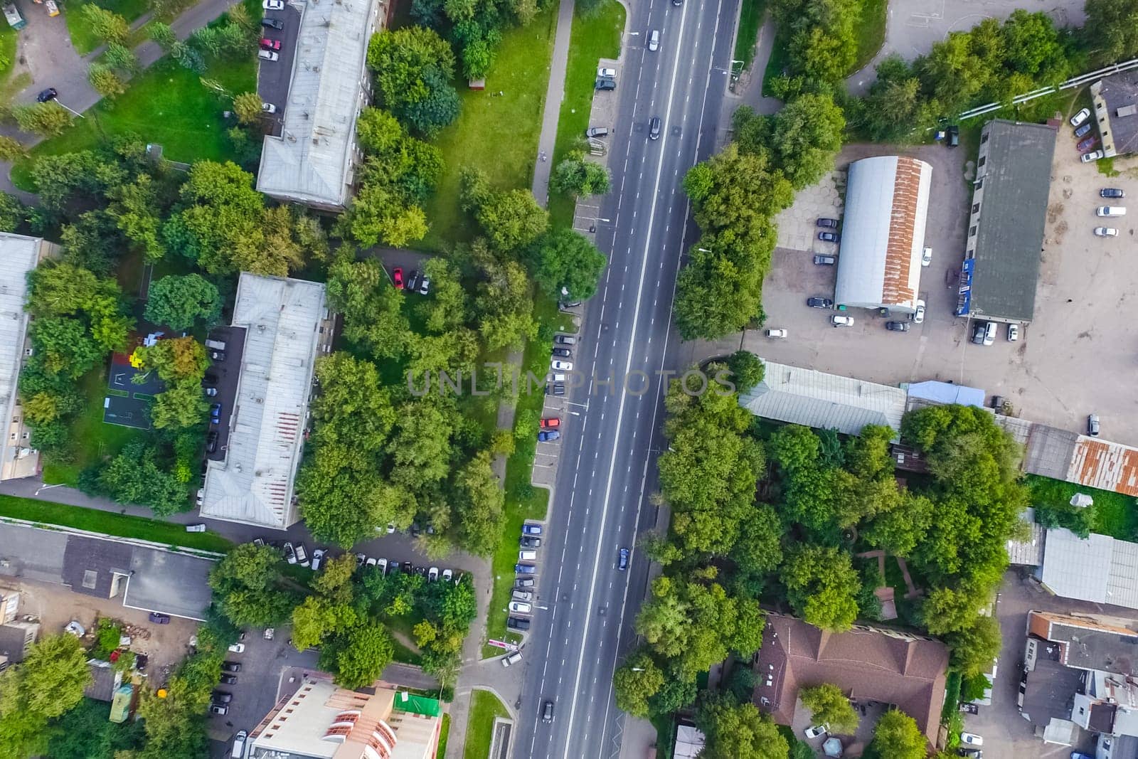 Top view of the city of Moscow, buildings and roads and other infrastructure of the city. Cityscape view from above.