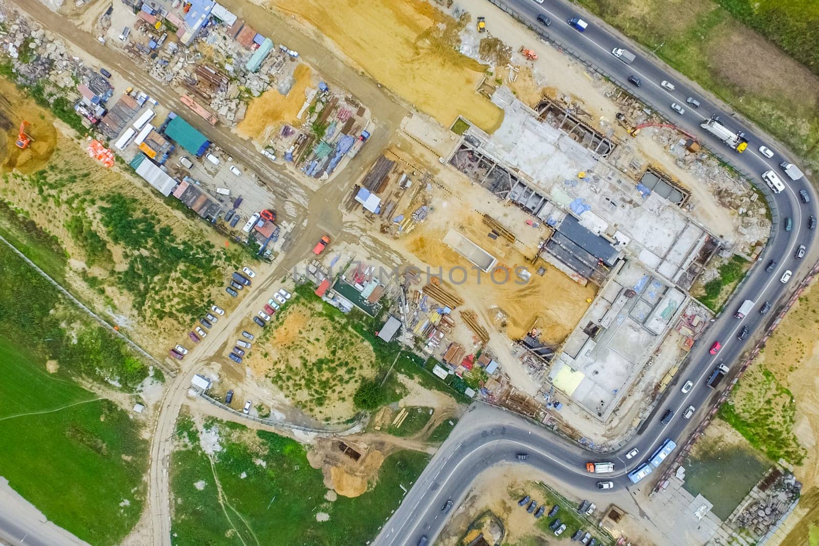 Top view of the city of Moscow, buildings and roads and other infrastructure of the city. Cityscape view from above.