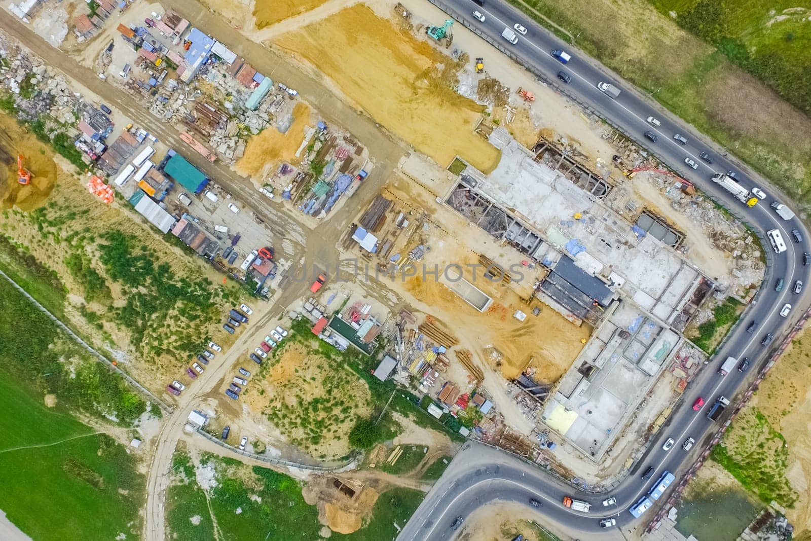 Top view of the city of Moscow, buildings and roads and other infrastructure of the city. Cityscape view from above.