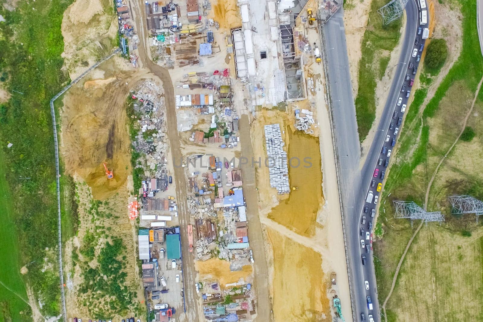 Top view of the city of Moscow, buildings and roads and other infrastructure of the city. Cityscape view from above.