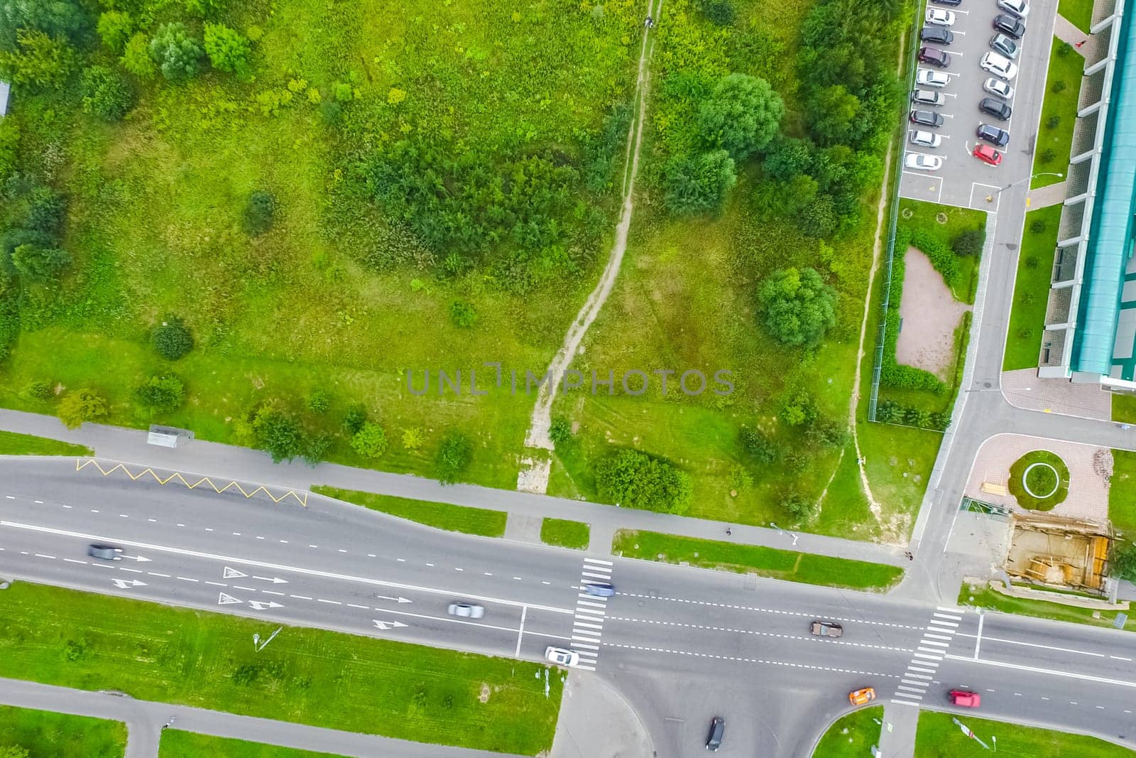 Top view of the city of Moscow, buildings and roads and other infrastructure of the city. Cityscape view from above.