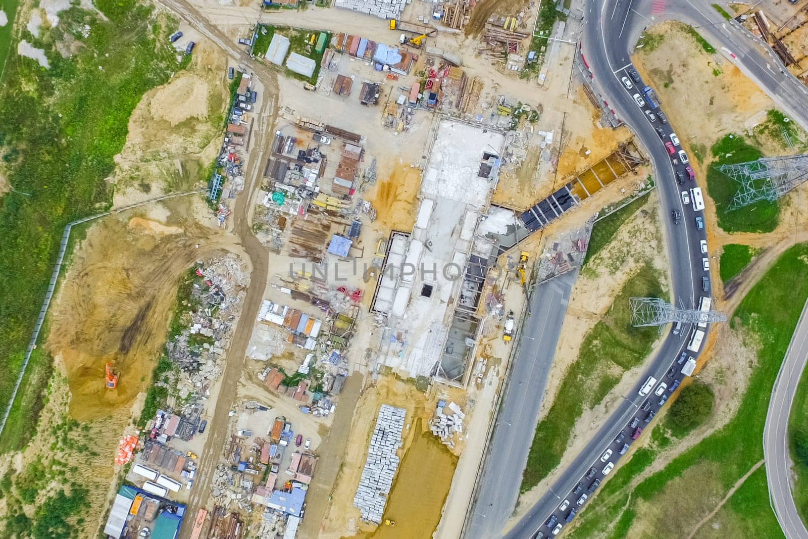 Top view of the city of Moscow, buildings and roads and other infrastructure of the city. Cityscape view from above.