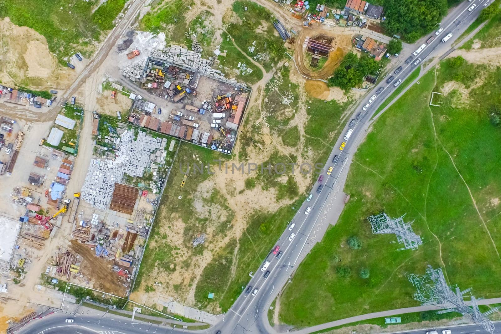Top view of the city of Moscow, buildings and roads and other infrastructure of the city. Cityscape view from above.