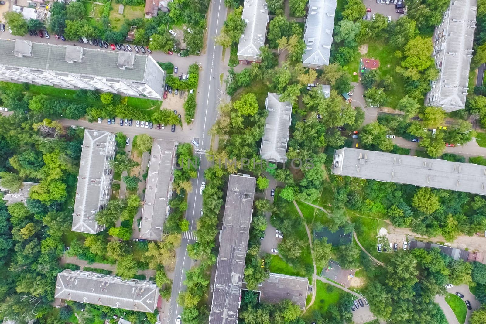 Top view of the city of Moscow, buildings and roads and other infrastructure of the city. Cityscape view from above.