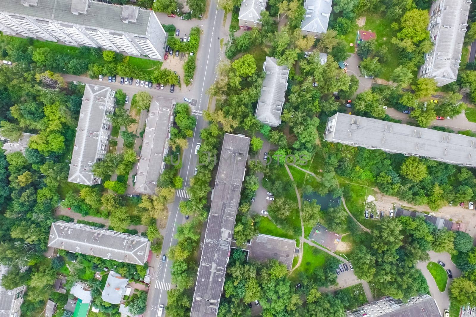 Top view of the city of Moscow, buildings and roads and other infrastructure of the city. Cityscape view from above.