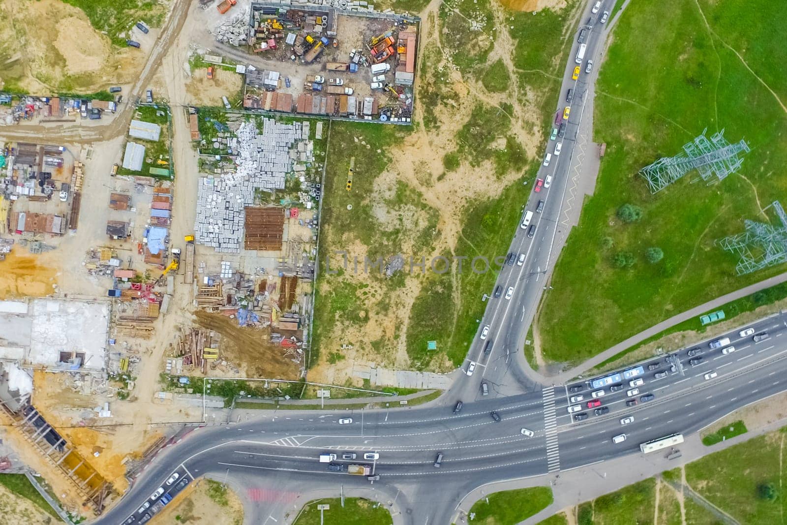 Top view of the city of Moscow, buildings and roads and other infrastructure of the city. Cityscape view from above.