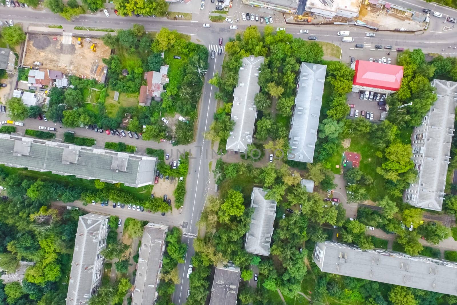 Top view of the city of Moscow, buildings and roads and other infrastructure of the city. Cityscape view from above.