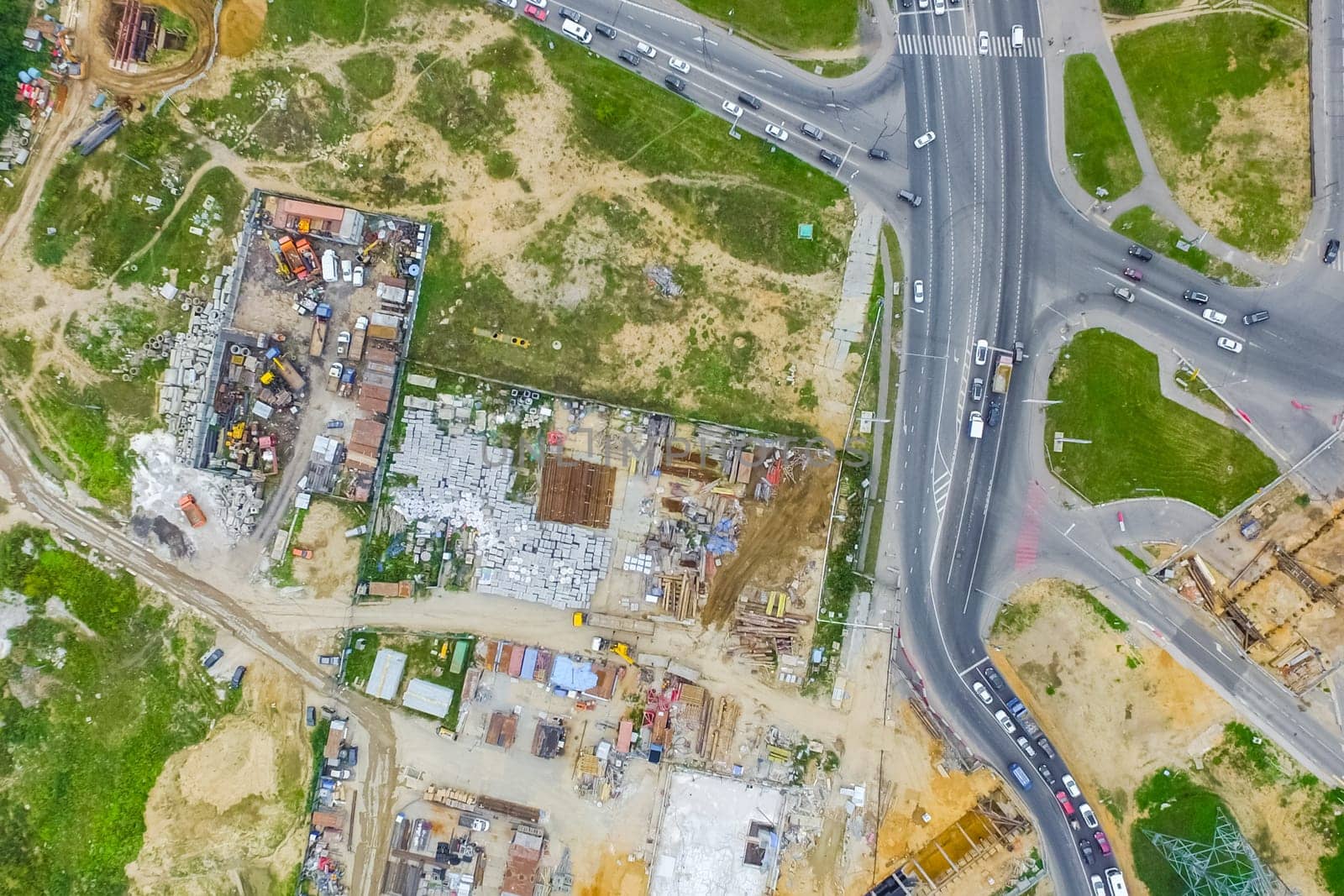 Top view of the city of Moscow, buildings and roads and other infrastructure of the city. Cityscape view from above.