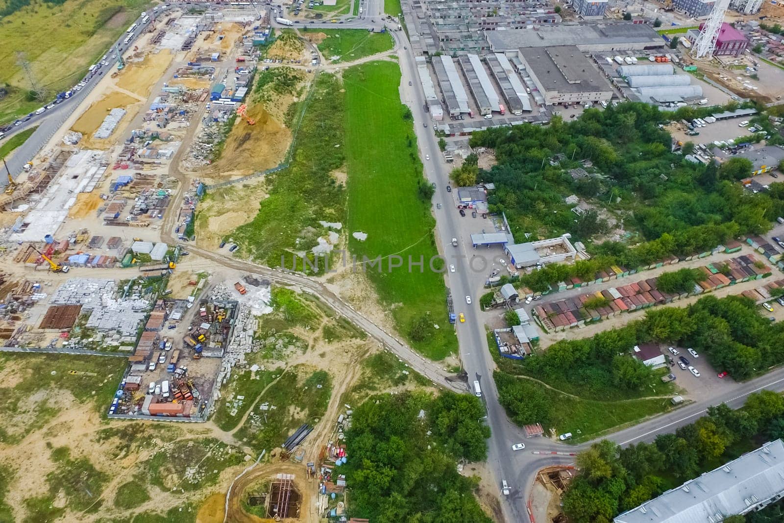 Top view of the city of Moscow, buildings and roads and other infrastructure of the city. Cityscape view from above.