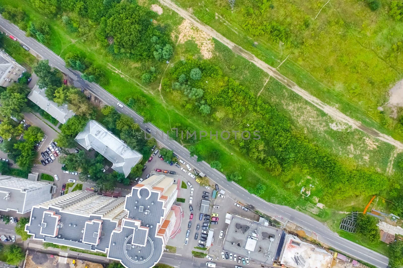 Top view of the city of Moscow, buildings and roads and other infrastructure of the city. Cityscape view from above.