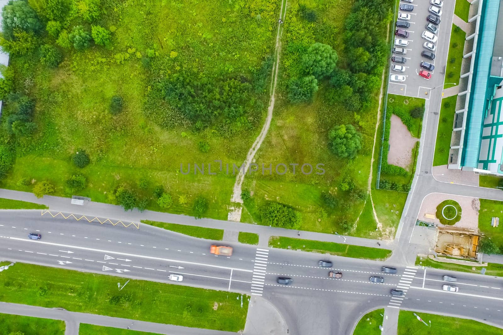Top view of the city of Moscow, buildings and roads and other infrastructure of the city. Cityscape view from above.