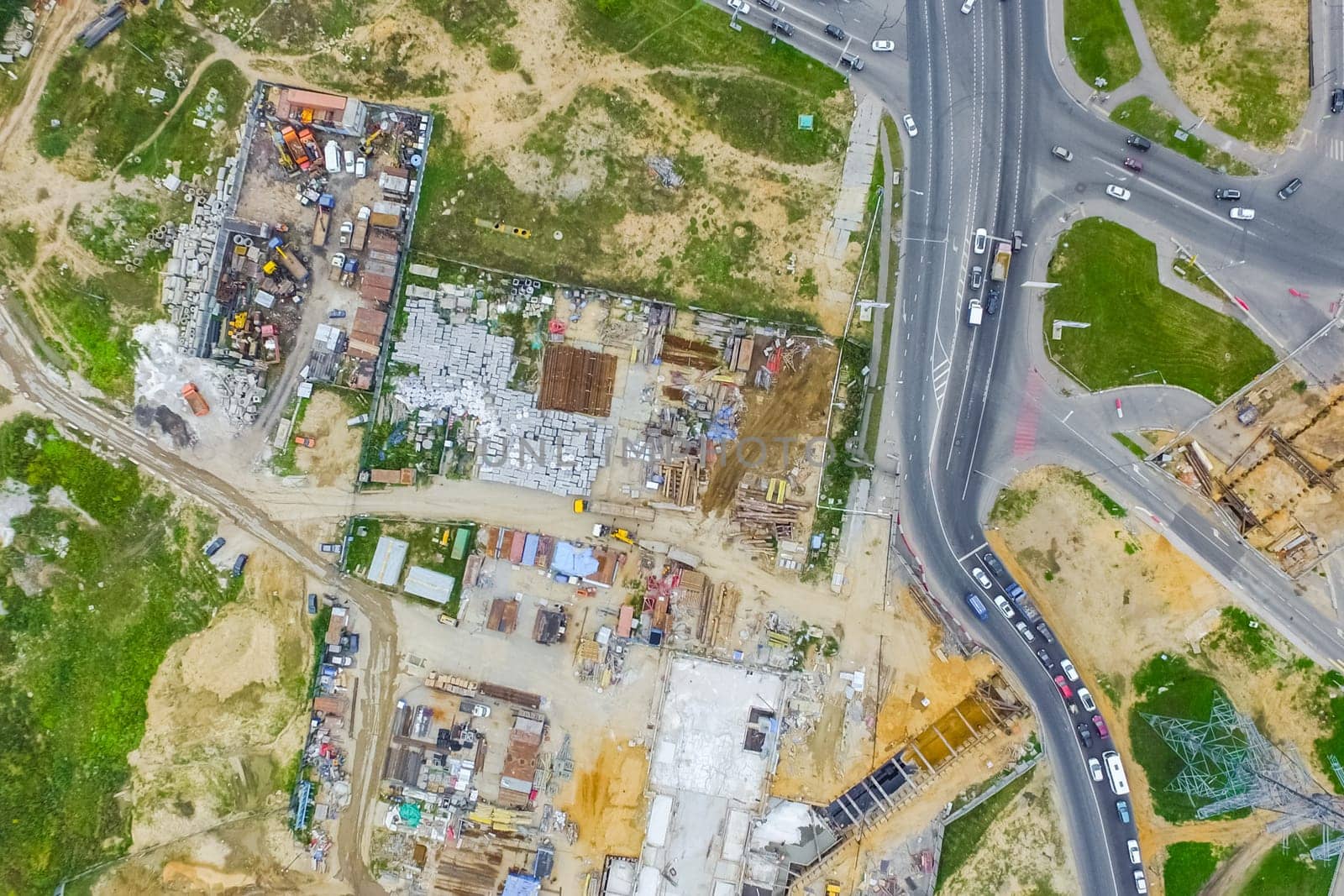 Top view of the city of Moscow, buildings and roads and other infrastructure of the city. Cityscape view from above.