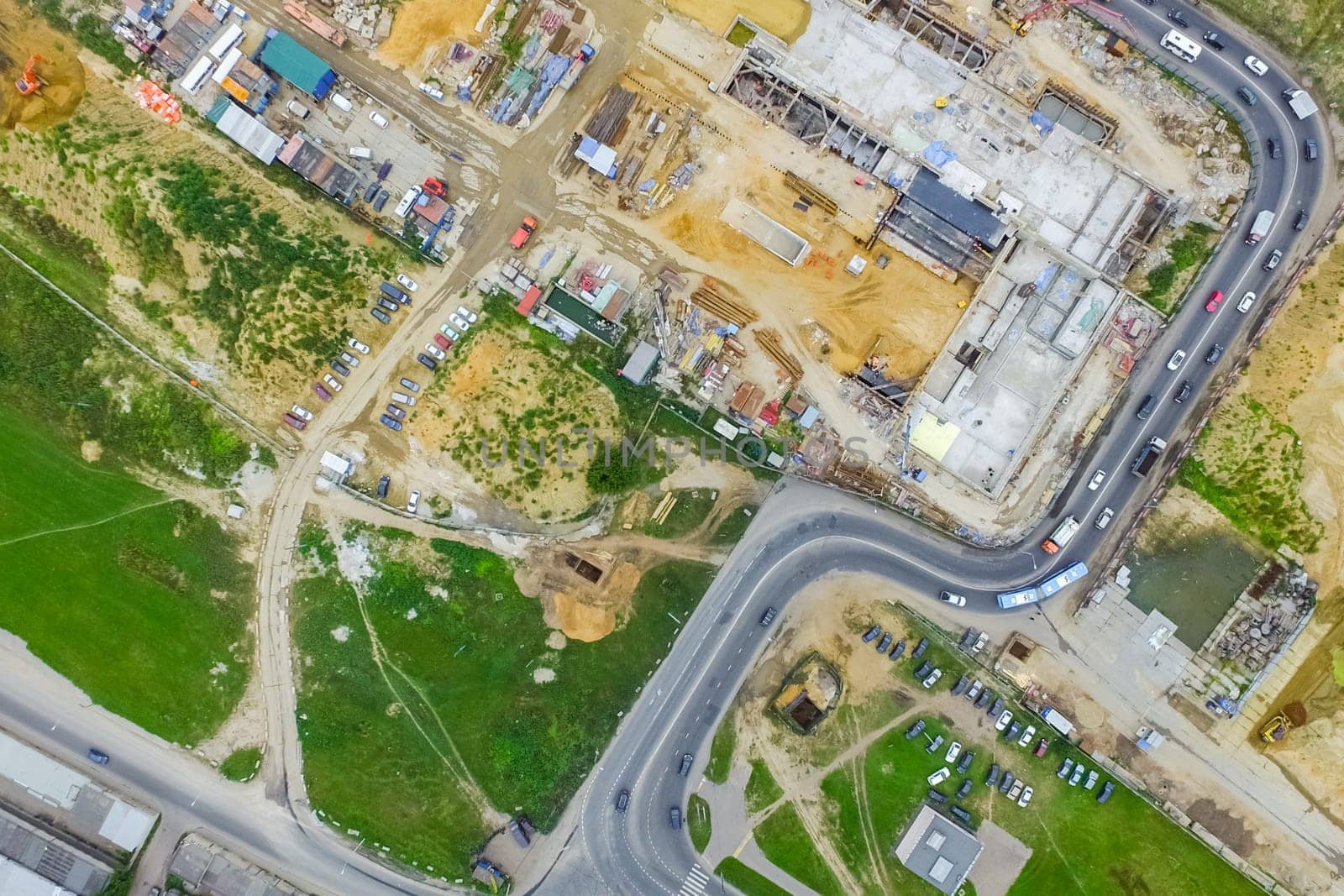 Top view of the city of Moscow, buildings and roads and other infrastructure of the city. Cityscape view from above.