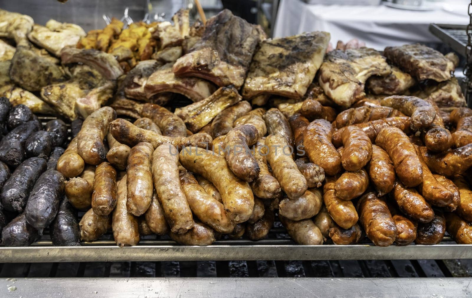 Detail of fire roasted pork, traditional festival