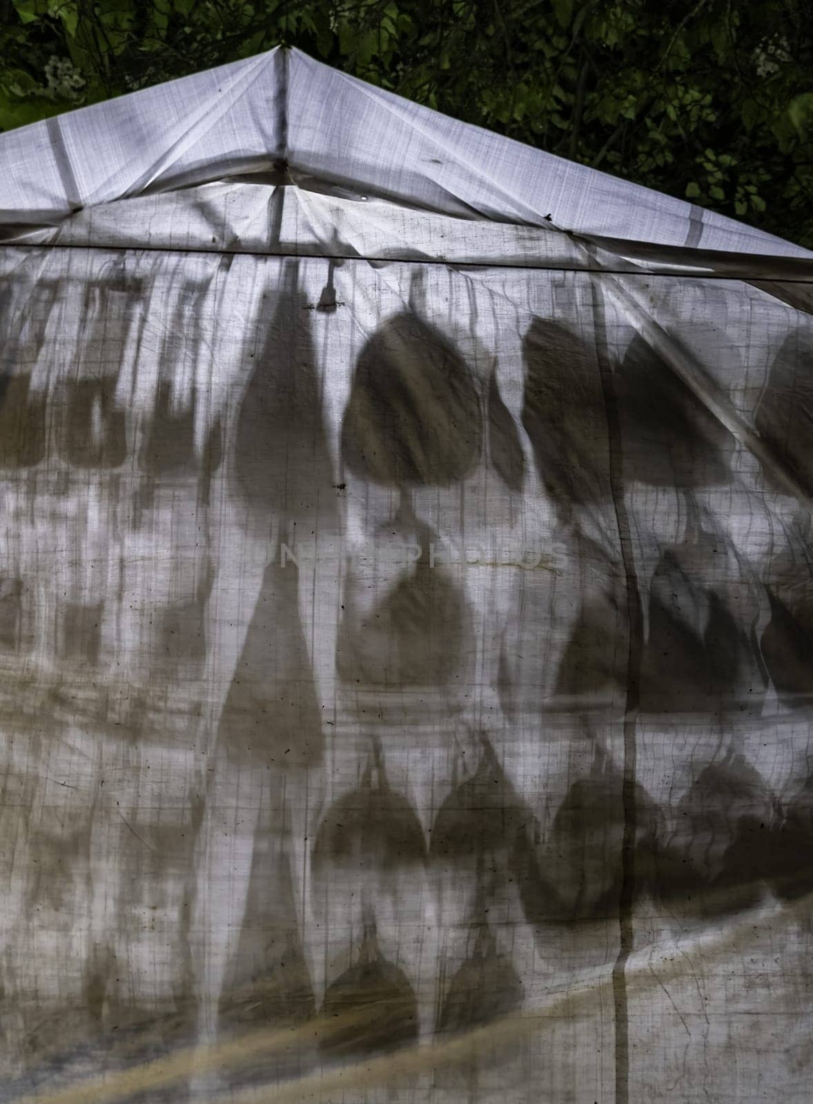 Detail of bags hanging at a fair, purchase