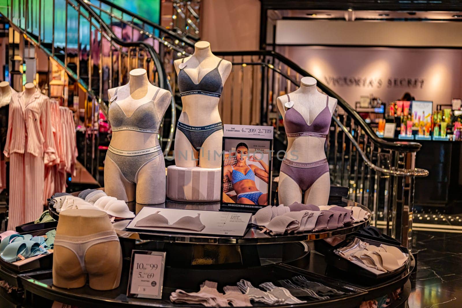 SINGAPORE - MAY 11, 2024: Interior of Victoria's Secret store, an American designer, manufacturer, and marketer of women's lingerie, womenswear, and beauty products