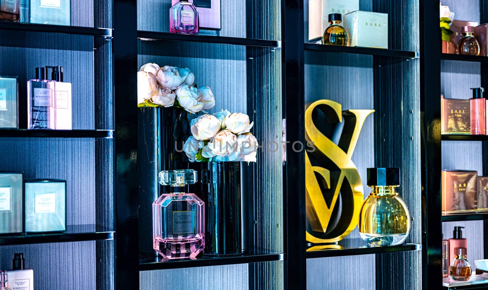 SINGAPORE - MAY 11, 2024: Products display in Victoria's Secret store, an American designer, manufacturer, and marketer of women's lingerie, womenswear, and beauty products
