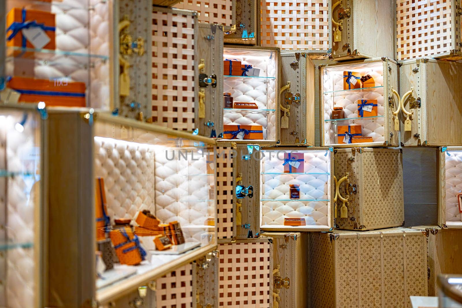 SINGAPORE - MAY 10, 2024: Interior of Louis Vuitton fashion house at Marina Bay Sands shopping mall in Singapore