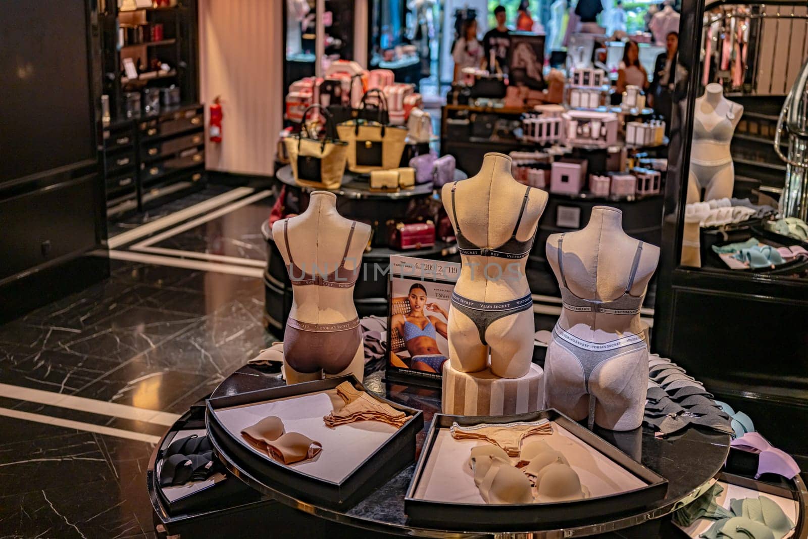 SINGAPORE - MAY 11, 2024: Interior of Victoria's Secret store, an American designer, manufacturer, and marketer of women's lingerie, womenswear, and beauty products