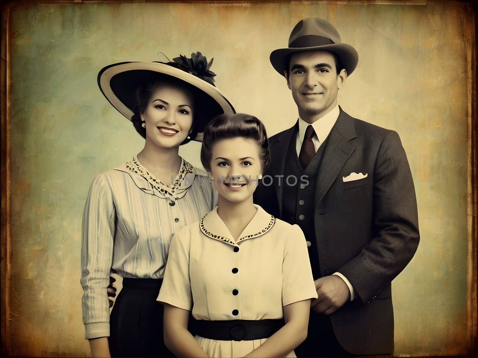 Retro vintage family on the photo