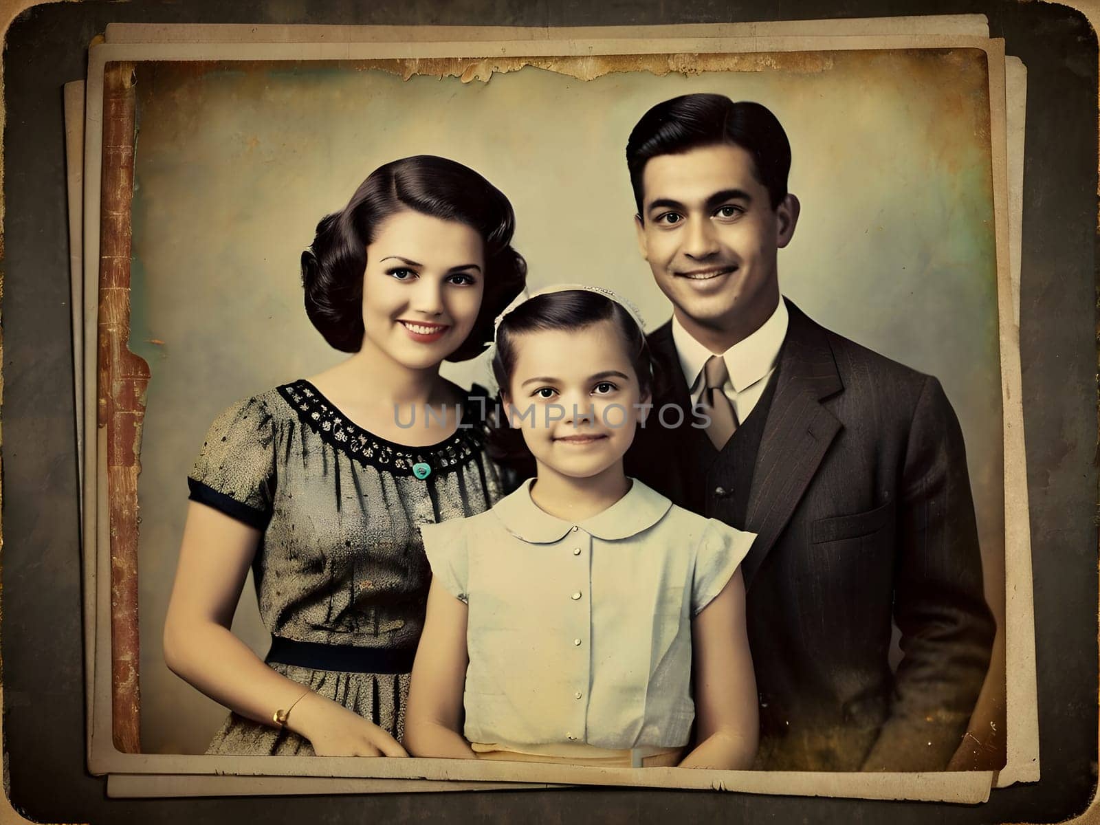 Retro vintage family on the photo