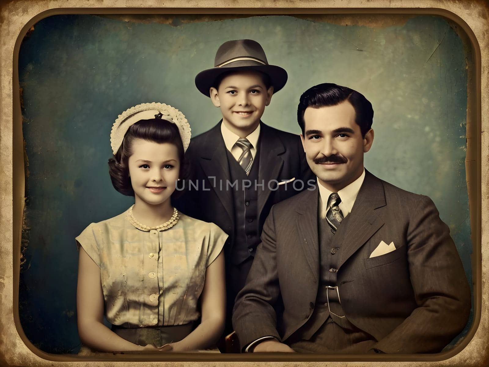 Retro vintage family on the photo