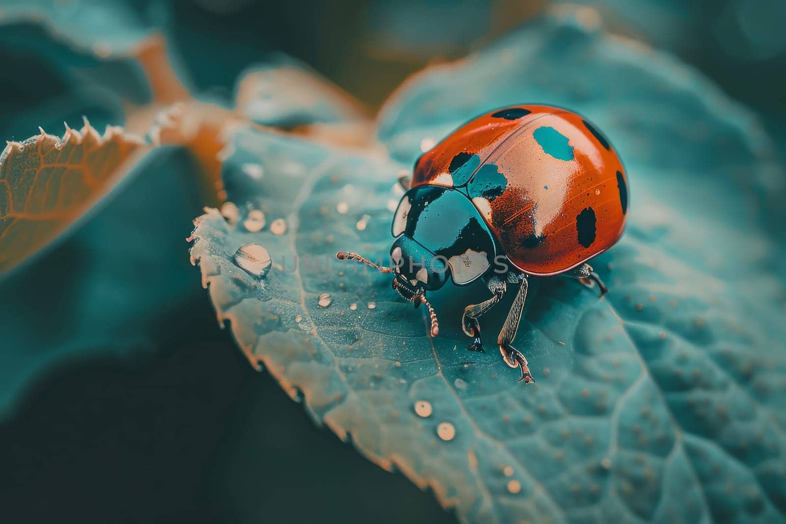 Close up of a ladybug resting on a leaf, showcasing the delicate balance of insect life in ecosystems