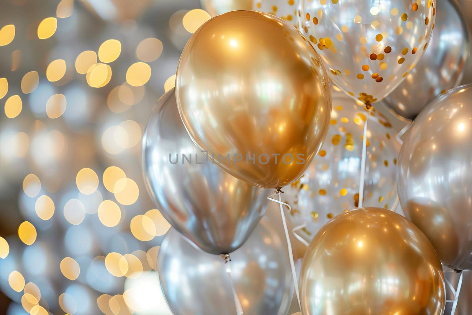Cluster of balloons in metallic shades of gold and silver, adding elegance to a formal celebration