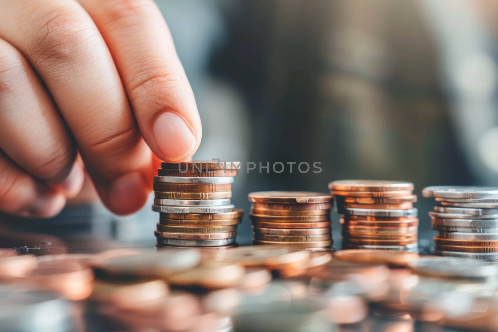 Close-up of a person's hand counting coins, financial budgeting