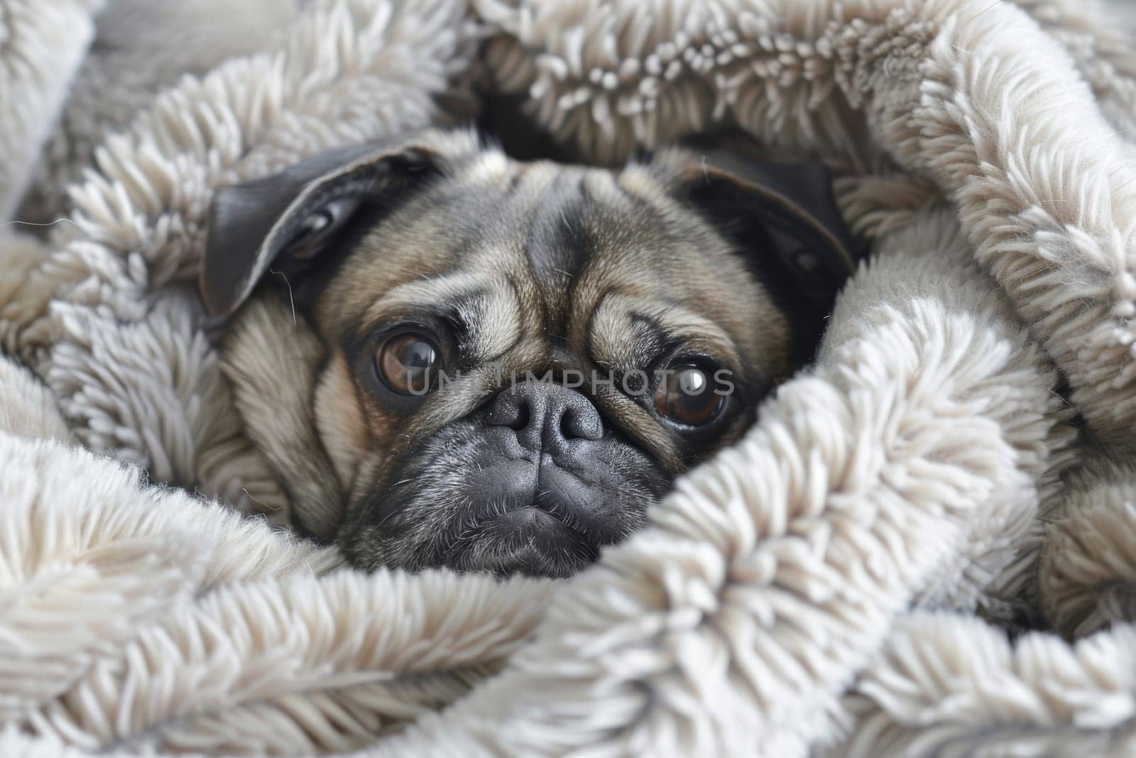 Cute pug with wrinkled face and expressive eyes, adding charm to any composition