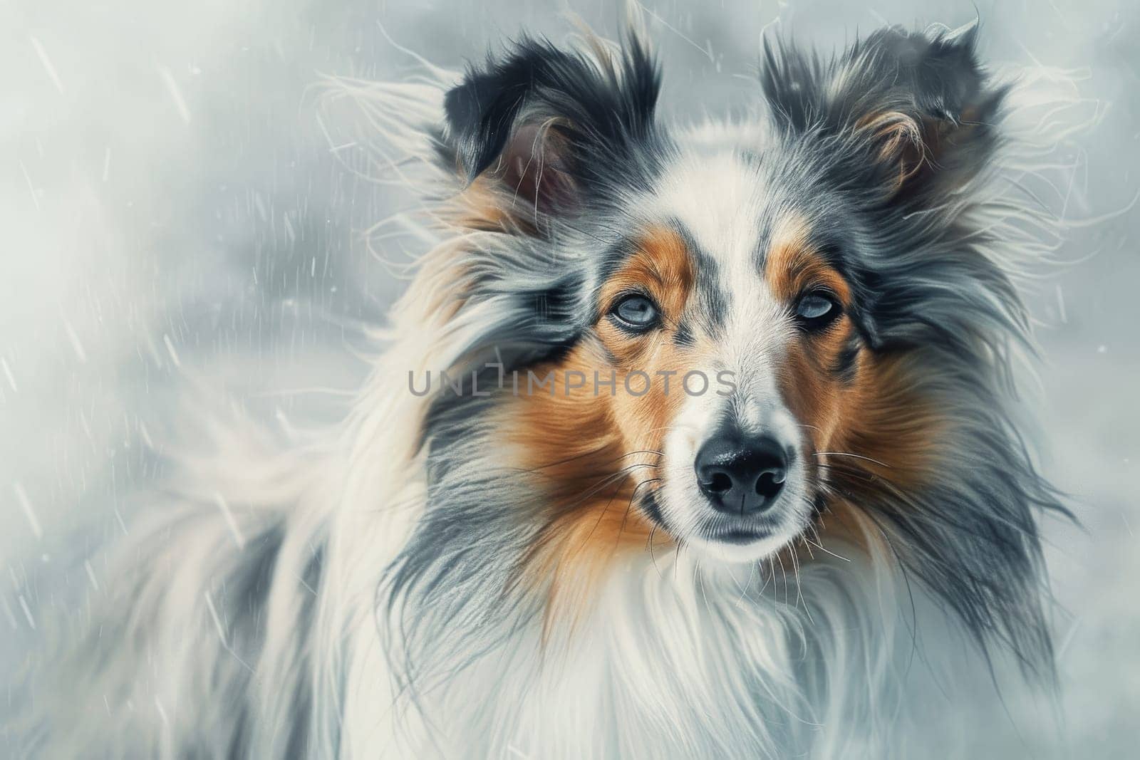 Curious Shetland Sheepdog with flowing mane and intelligent eyes, adding charm to any composition