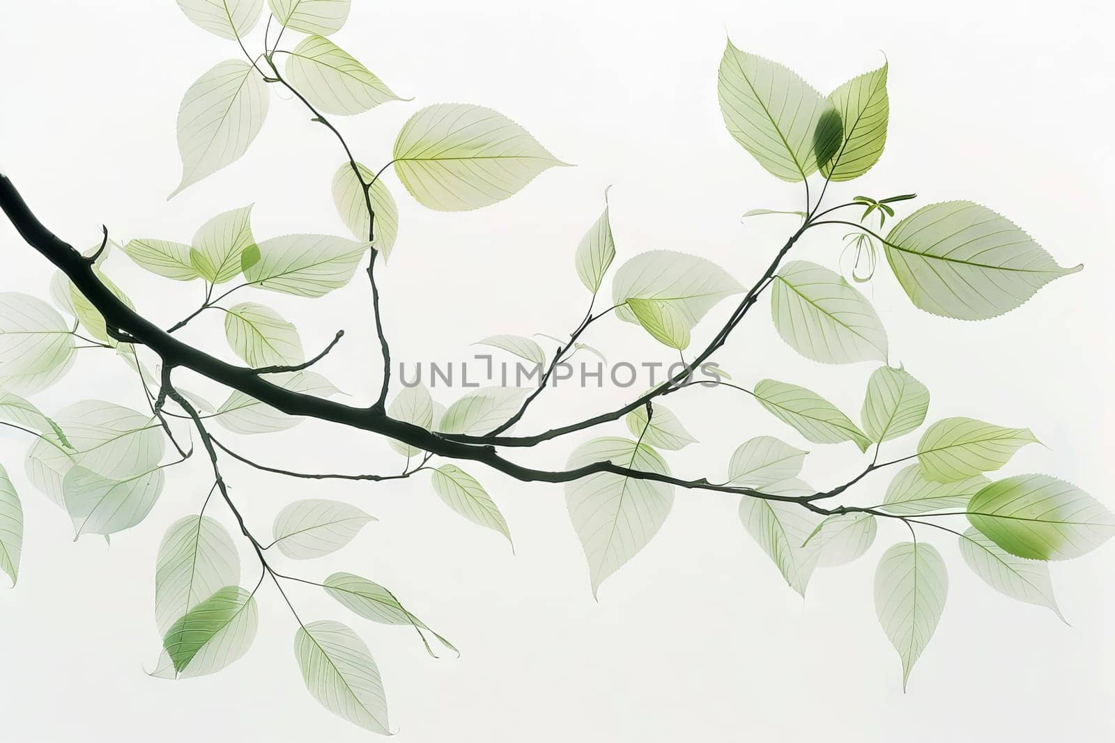 Delicate bonsai leaves on a soft transparent white backdrop, adding a touch of nature to designs