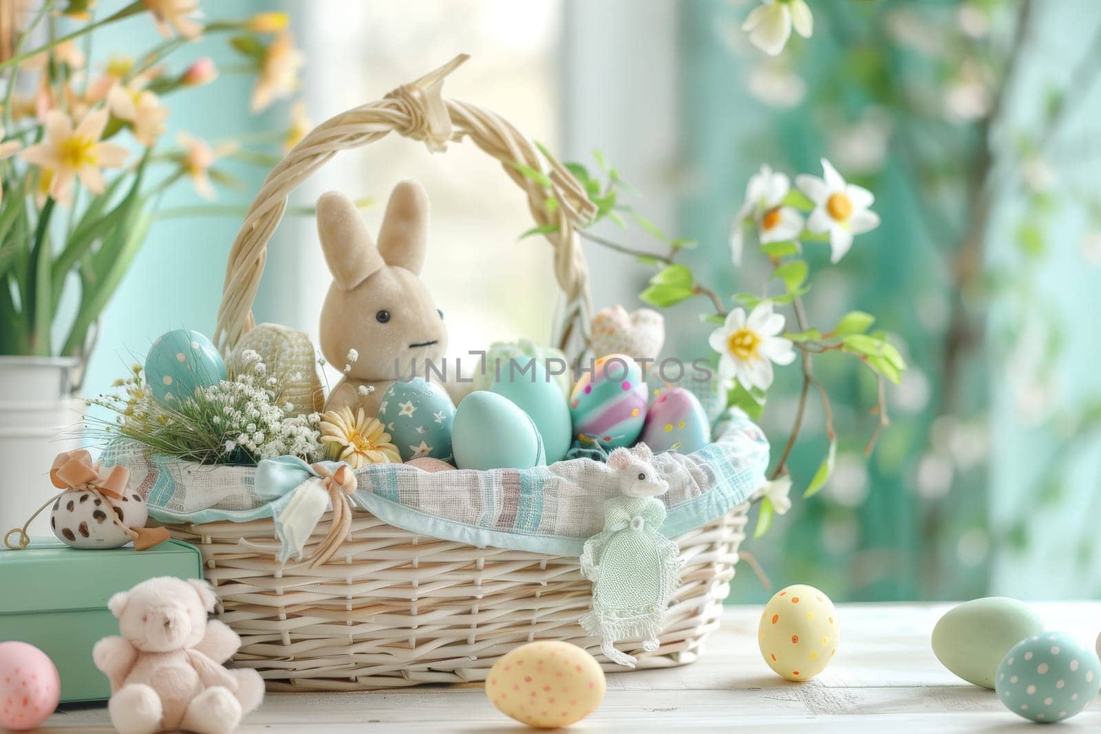 Easter basket filled with sweets, toys, and surprises for children
