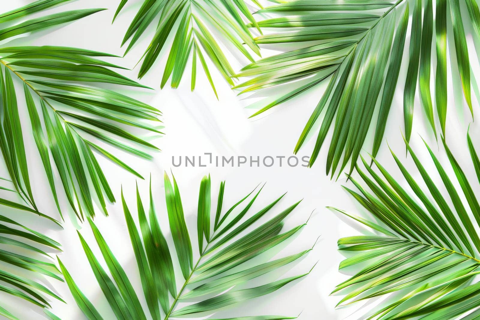 A close up of green leaves with a white background