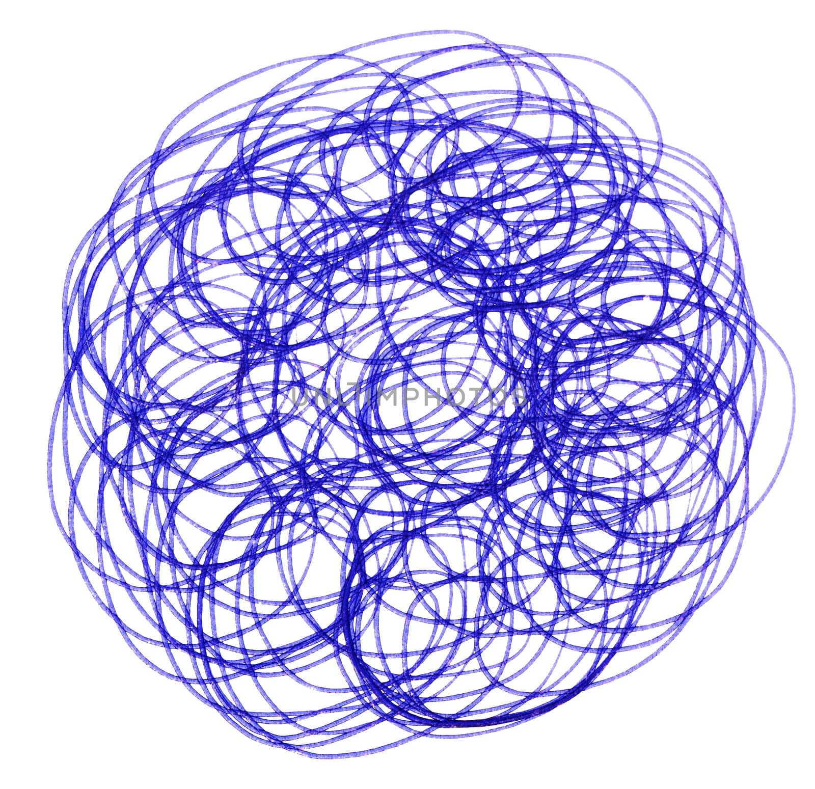 Drawn doodles with blue ballpoint pen on isolated background