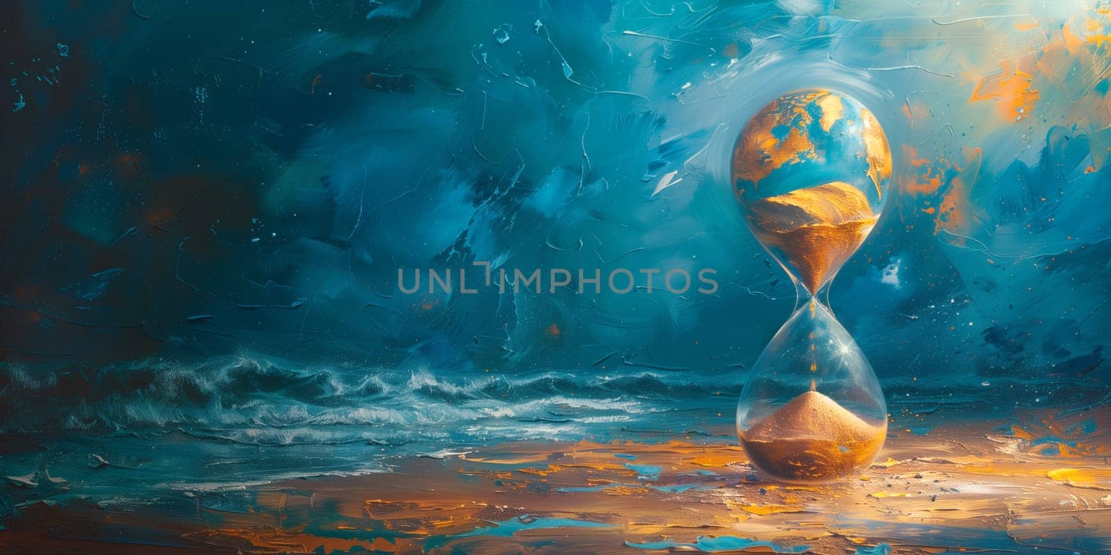 Planet earth running through an hourglass, world earth hour, protect nature, environment and ecology, climate change and global warming concept