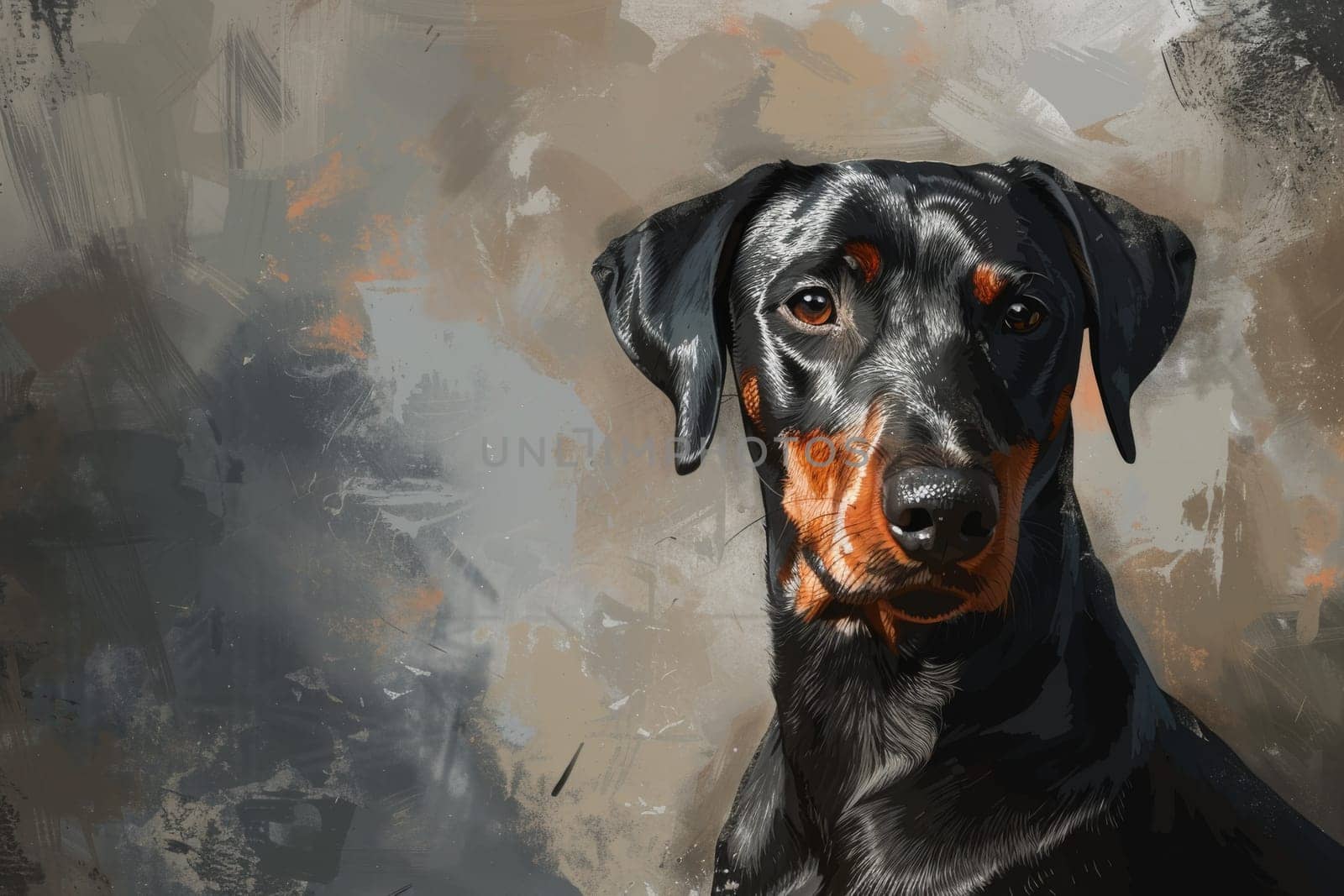 Loyal Doberman Pinscher with sleek coat and intelligent eyes, adding sophistication to any composition