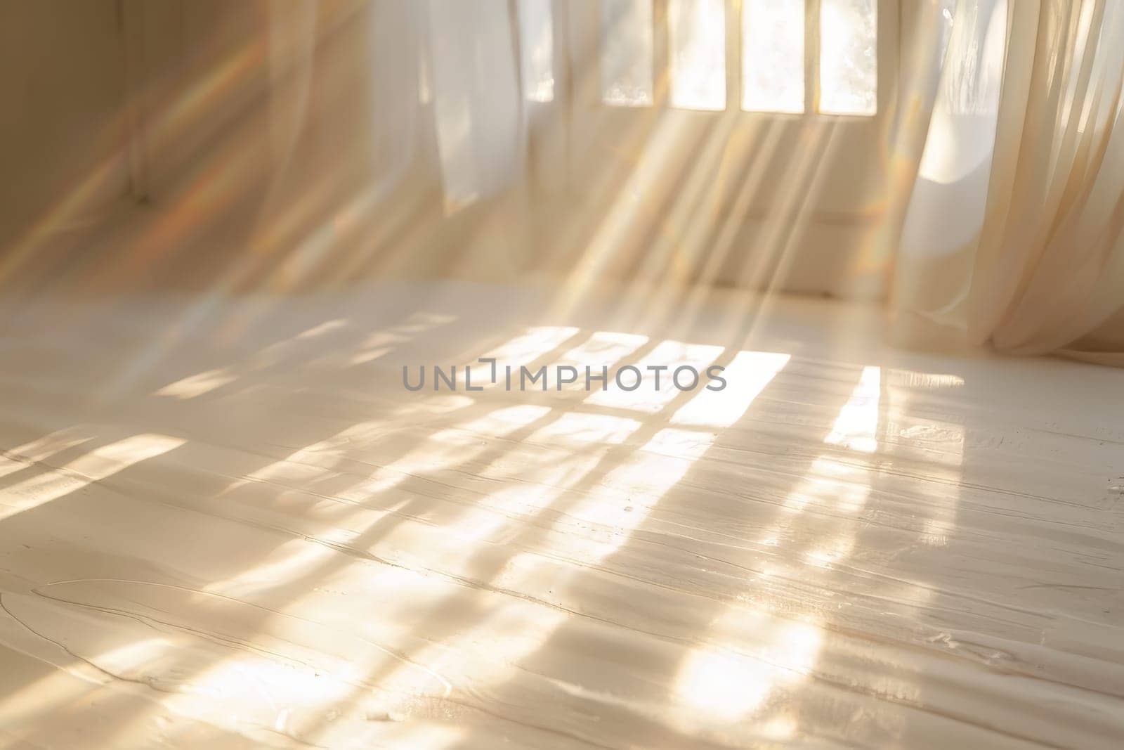 Radiant sunlight rays shining down on a soft transparent white surface, symbolizing warmth and vitality