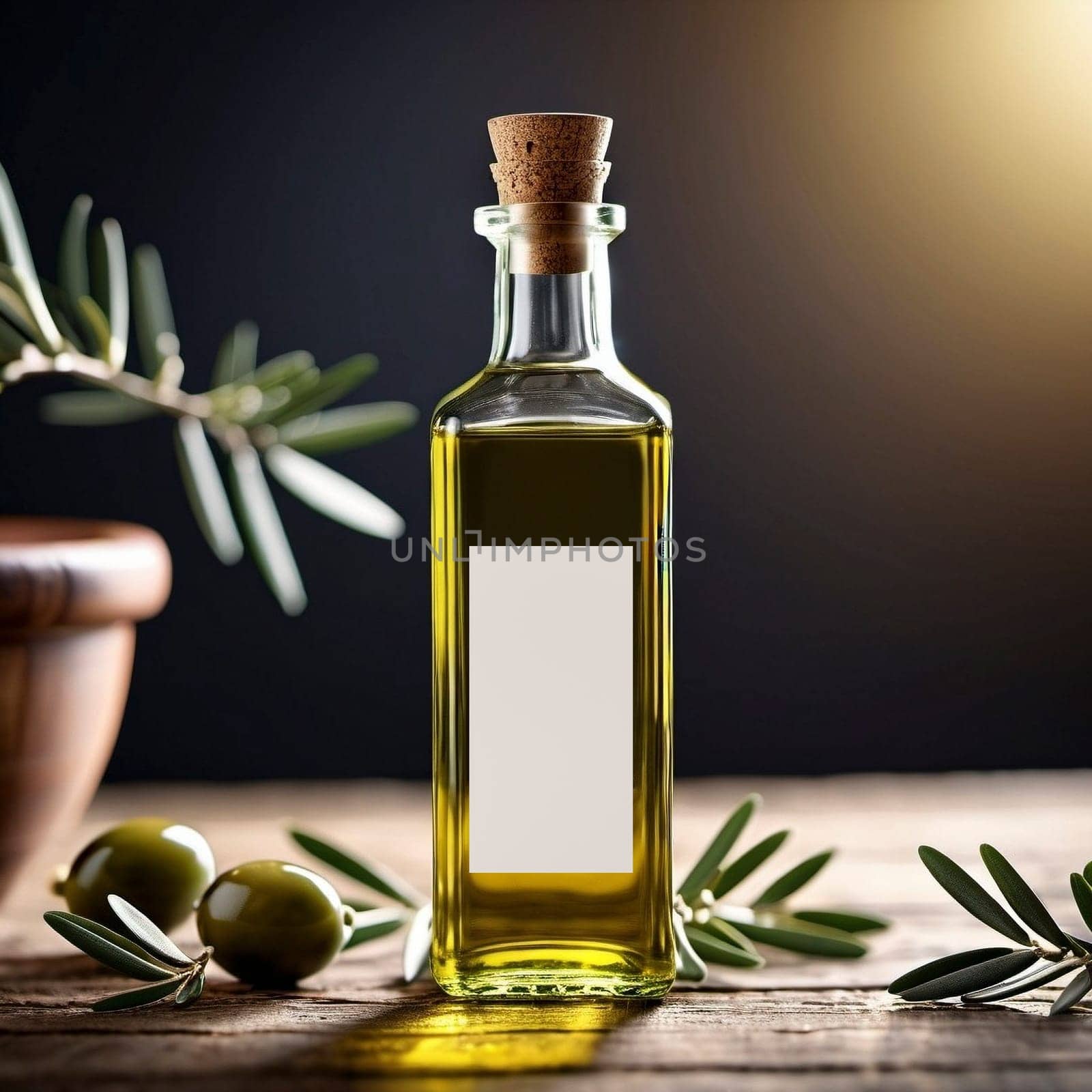 Olive oil glass bottle in a kitchen table, editable PSD mock-up series with smart object layers template ready for your design