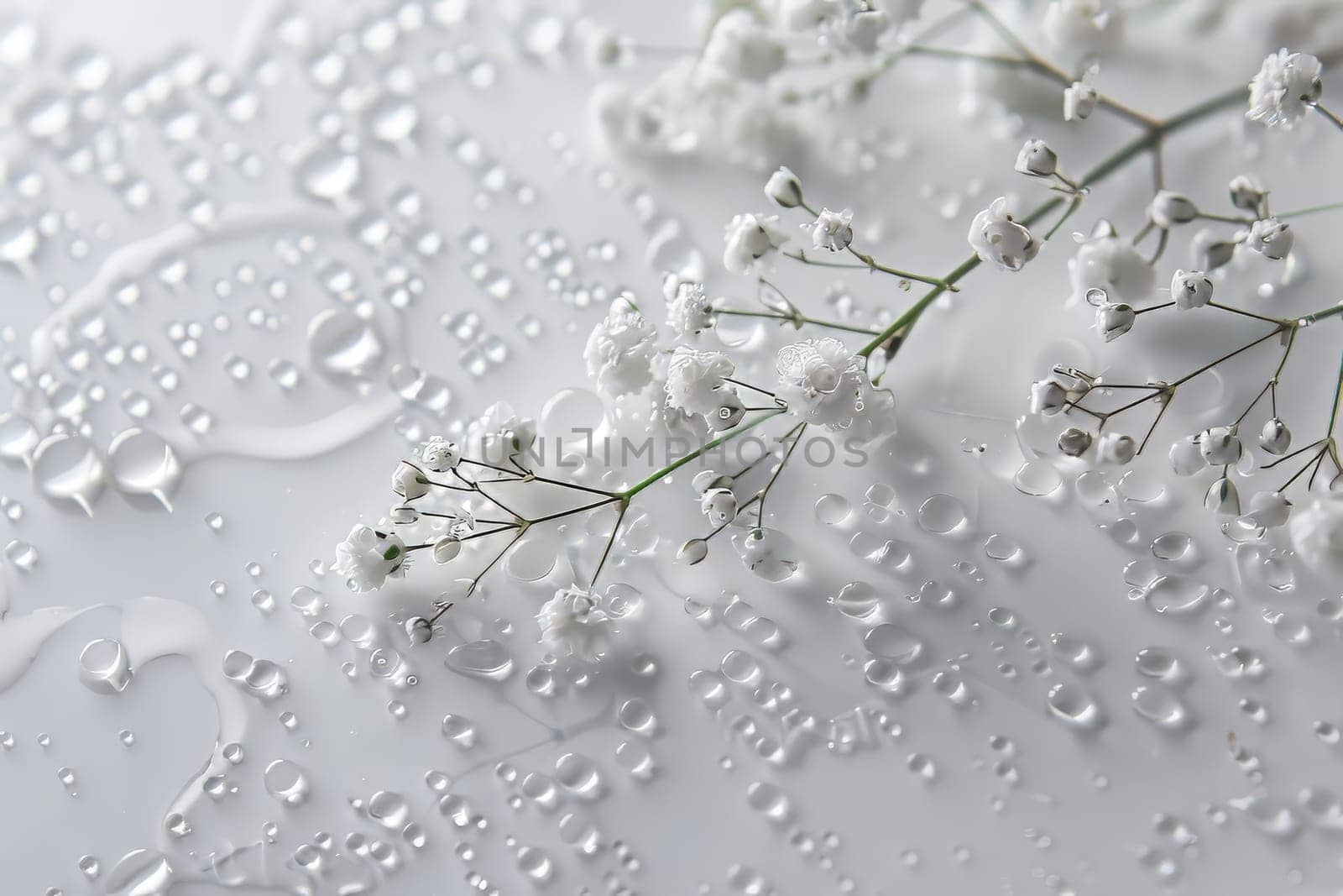 Rainy weather with droplets on a transparent white surface, perfect for serene compositions