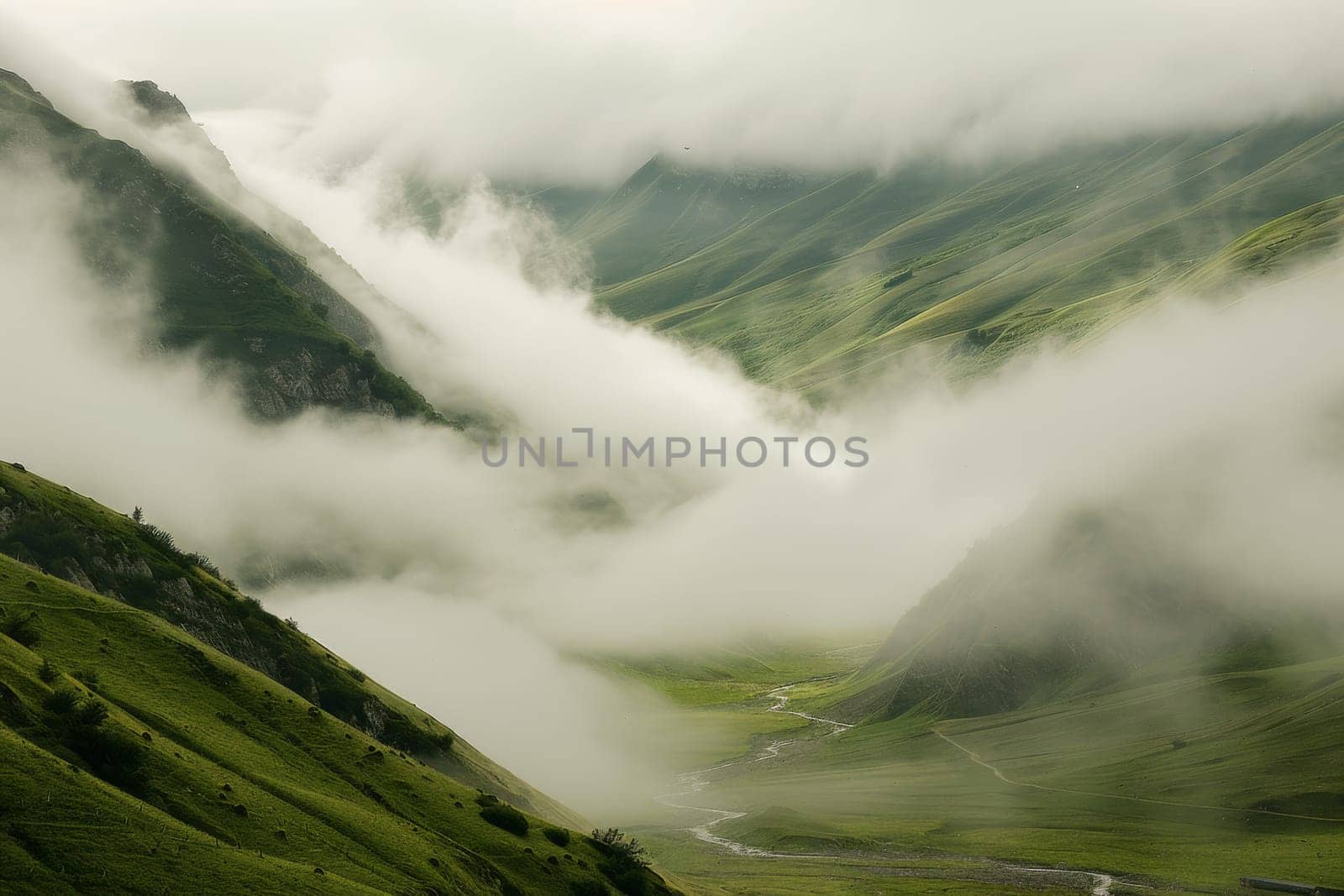 Rolling fog in a mountain valley