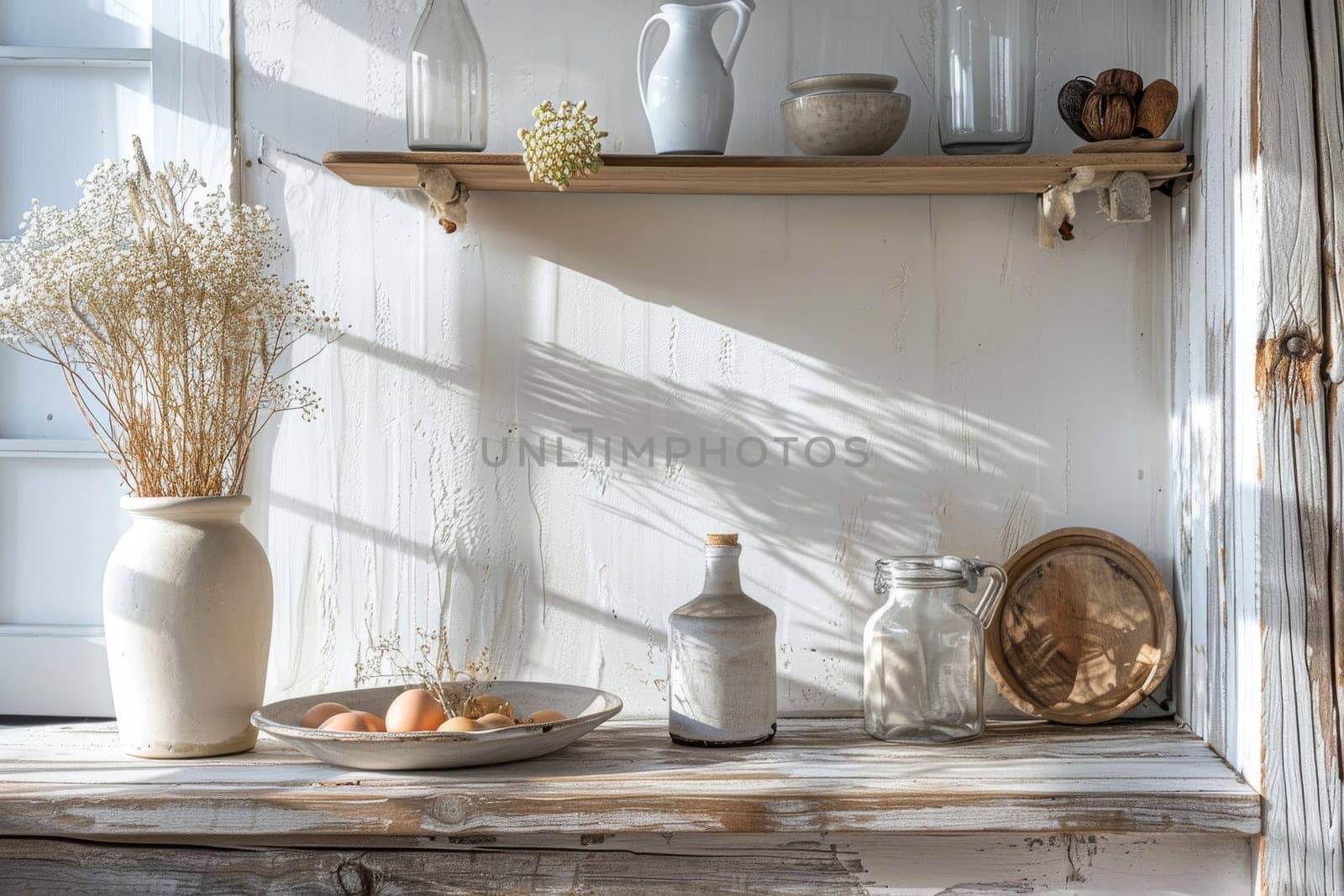 Rustic farmhouse kitchen decor against a soft transparent white backdrop, perfect for cozy gatherings