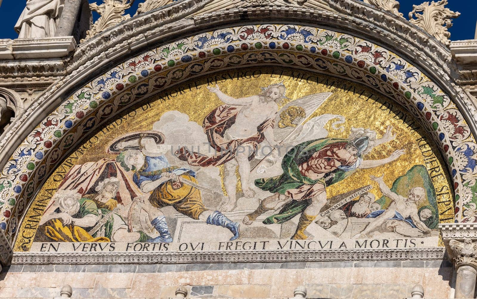 The basilica of St Mark in Venice. Italy. Mosaic from upper facade i
