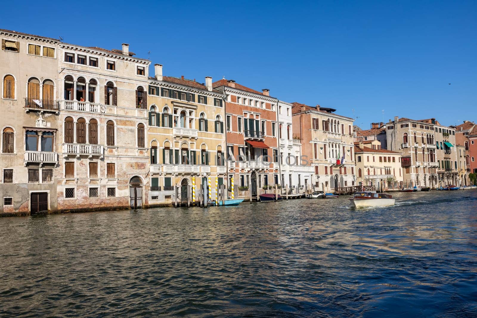 Venice, Italy - September 5, 2022: View of the palaces and beautiful houses along the Grand Canal  Venice