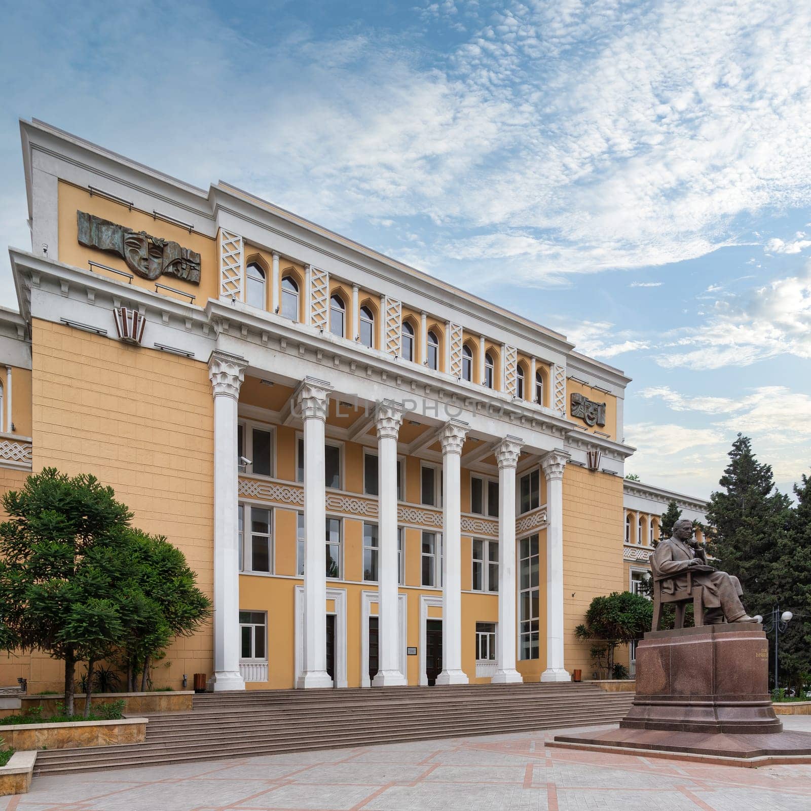 The azerbaijan national conservatory in baku, azerbaijan, is a prestigious institution for musical education, featuring a prominent statue of composer uzeyir hajibeyov